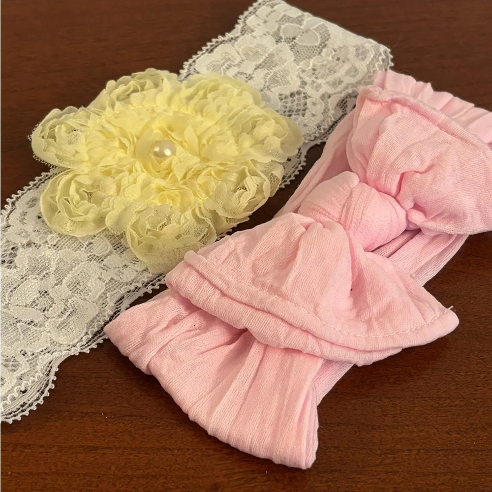 Baby Bling Lace & Chiffon Ruffle Flower Bow Wide Headband Wraps